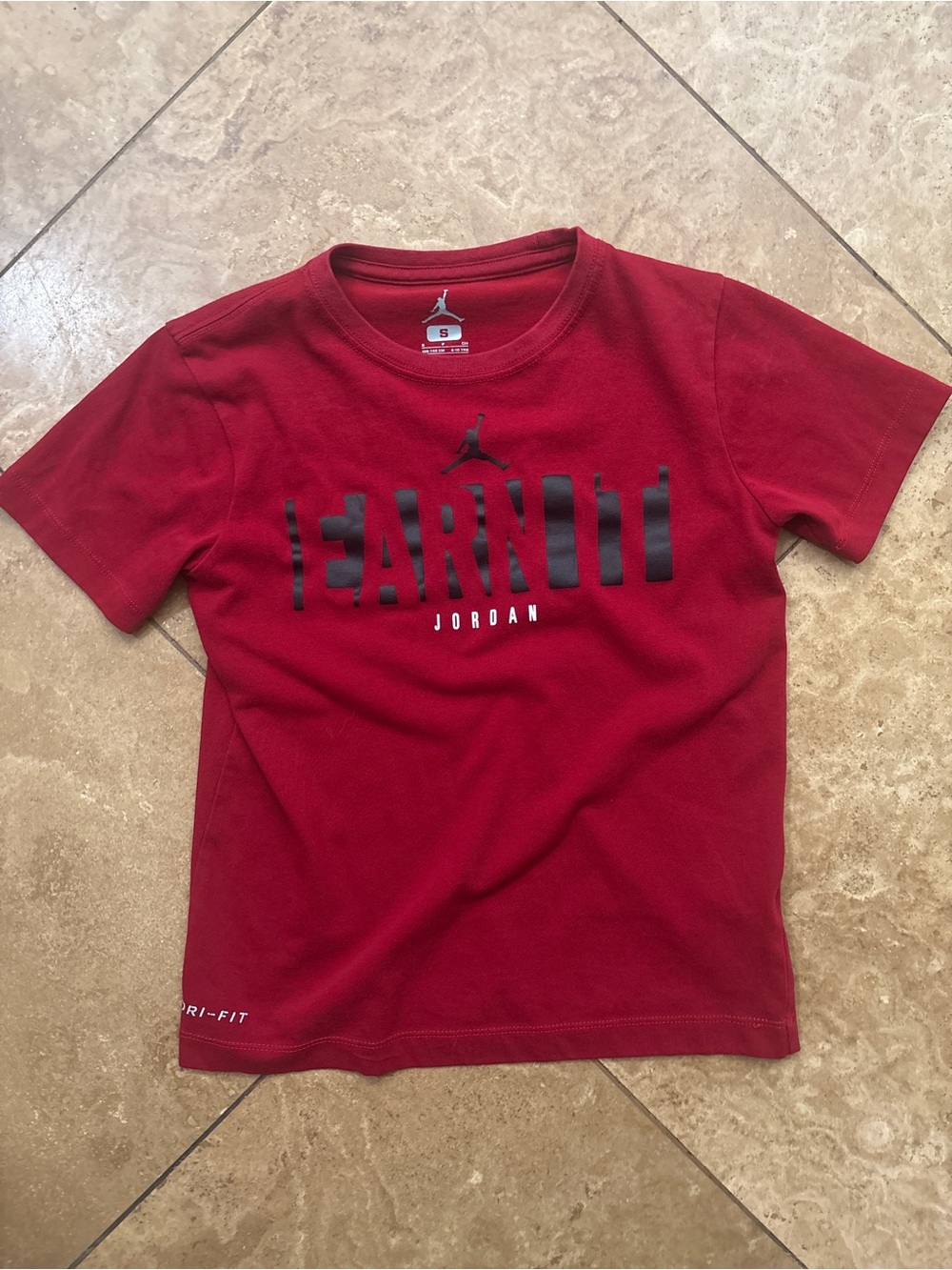Jordan Red 'Earn It' Short Sleeve Tee with Black Logo